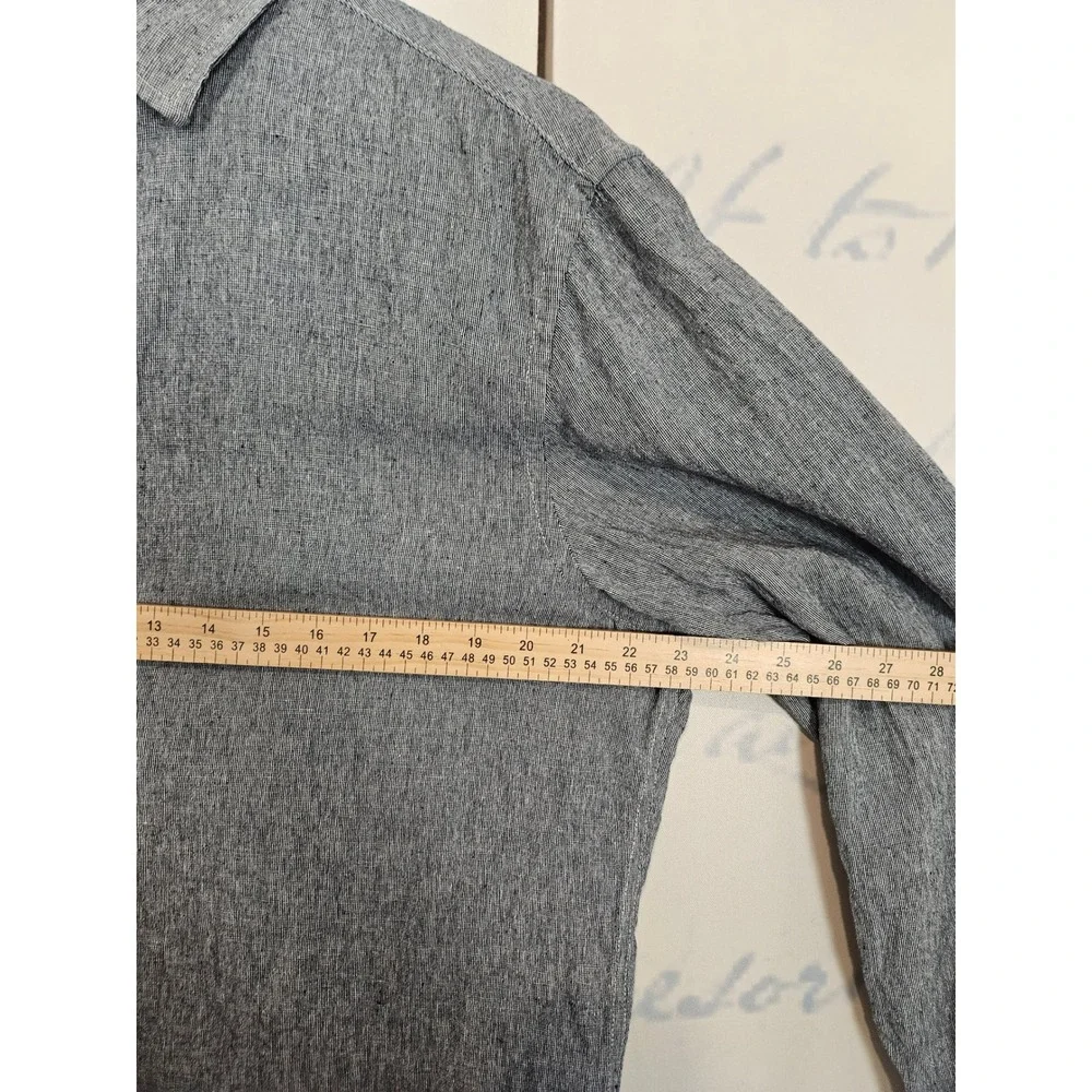 Banana Republic Linen Cotton Shirt Large Blue Untucked Fit Long Sleeve